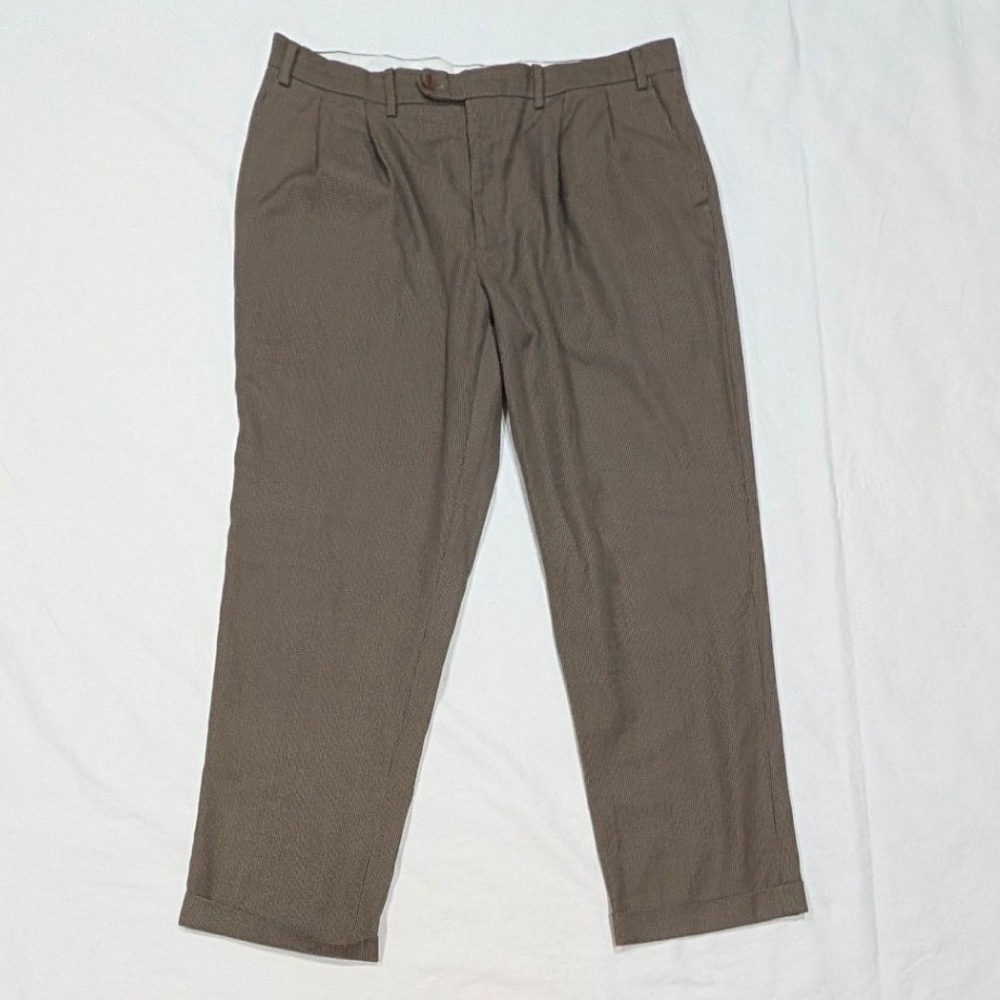 Polo Ralph Lauren Mens Brown Micro Houndstooth Pleated Cuffed Dress Pants 37x29